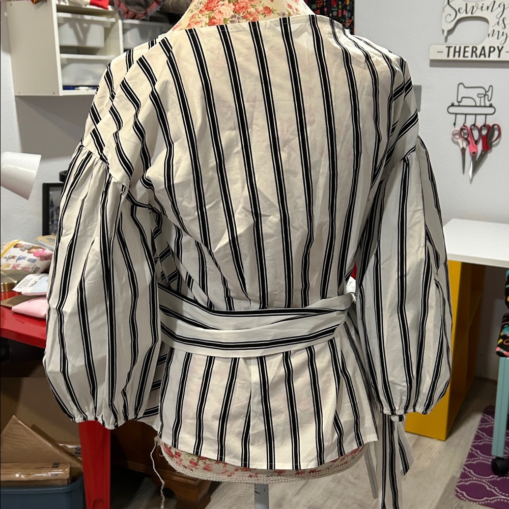 White House Black Market Black and White Striped Blouse - Picture 6 of 6